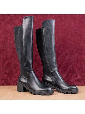 NY&C Women Festival Party Black Vegan Leather Wide Calf Knee Boots sz 11